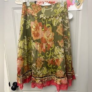 Cynthia Steffe double layer 100% Silk Floral A-Line Skirt